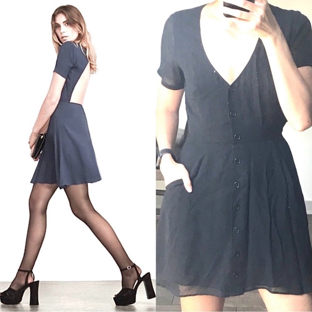 Reformation Black Backless Button-Down Dress with… - image 3